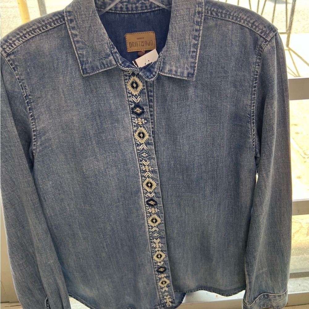 driftwood denim shirt large button down long sleeve shirt